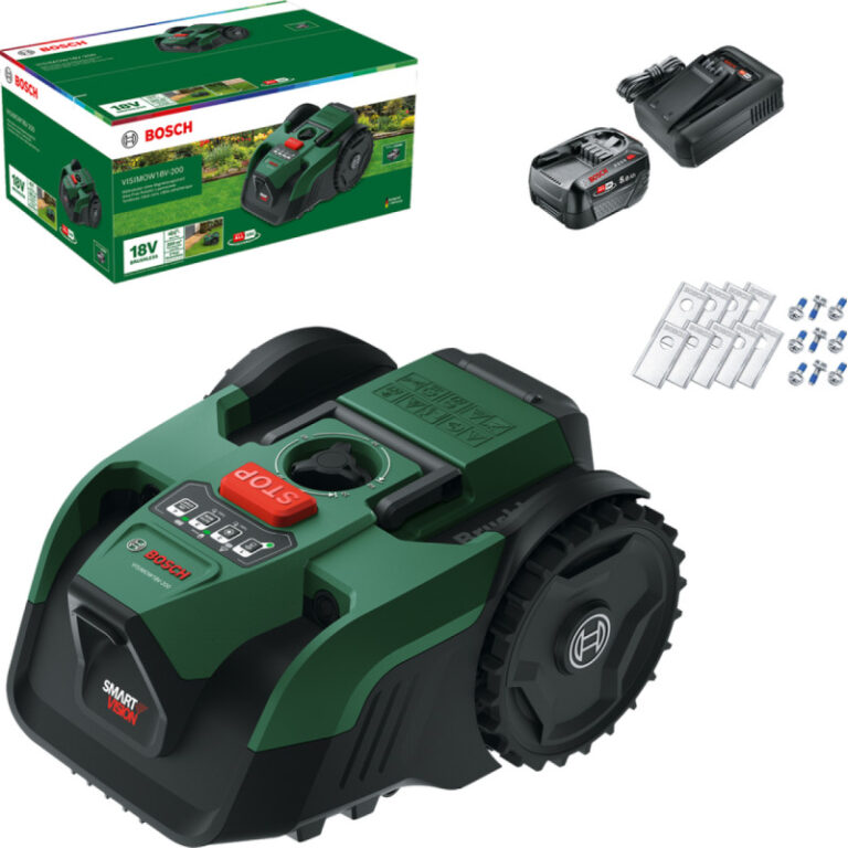 Bosch VISIMOW 18V-200  200 mÂ² - 5,0 Ah og Knivsæt Test Robotplæneklipper